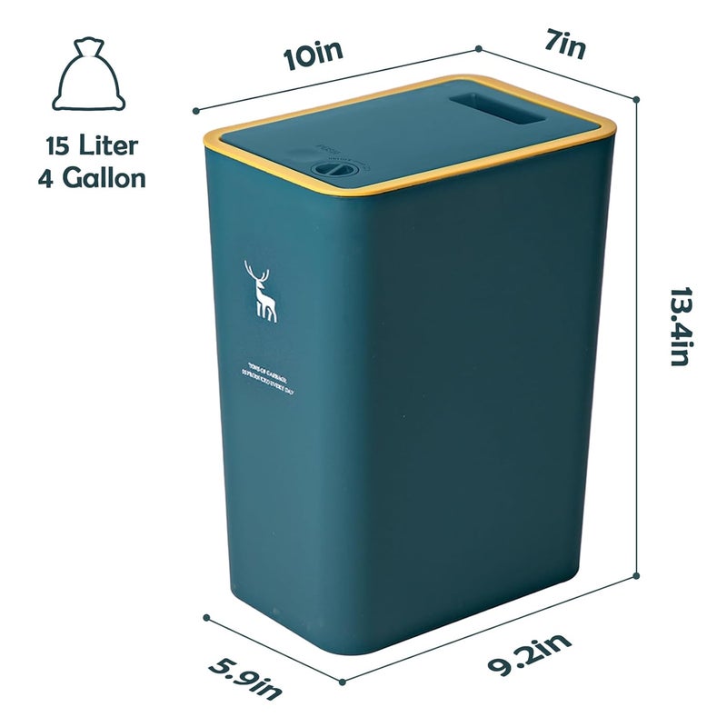 XPIY Trash Can with Lid, 2 Pack 4 Gallons/15 Liters Garbage Can with Press Top, Small Trash Can Dog Proof, Plastic Trash Bin, Waste Basket for Bathroom|Kitchen|Bedroom|Office (2, Green) - Image 5